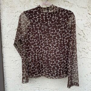 Rafaella Size large animal print sheer mock neck long sleeve Y2K retro
